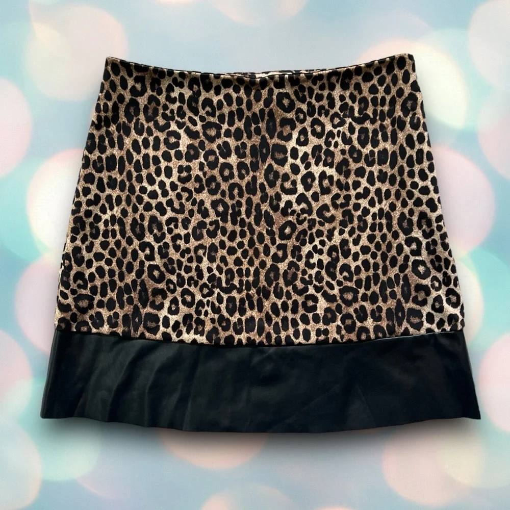 Michael Kors Women’s Black Leopard Print Skirt Size L - Picture 2 of 6